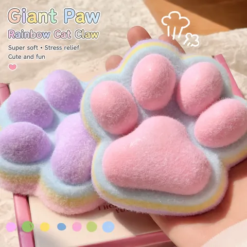 Rainbow Cat Paw Squishy Toy Multilayer Dopamine Colors Sensory Fidget Stress Relief Squeeze Toy With Flocked Texture For Adults Kids