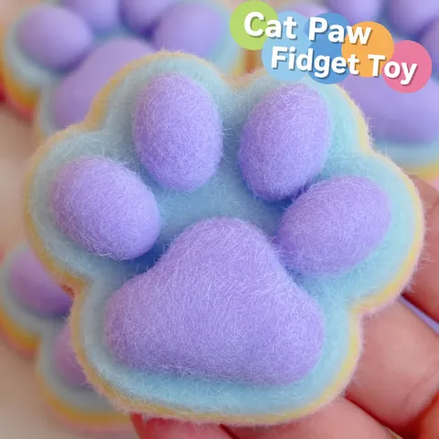 Flocked Rainbow Cat Paw Squishy Toy Slow Rebound Stress Relief Toy Soft Cute Animal Paw Squeeze Decompression Toy For Kids Adults