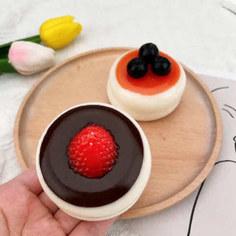 Simulation Strawberry Blueberry Souffle Cake Squishy Toy Realistic Slow Rebound Food Stress Relief Toy For Office Home Gift