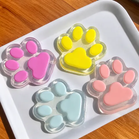 Juguete Squishy Jumbo Pata de Gato Transparente Rebote Lento Juguete para Apretar para Aliviar el Estrés Suave TPR Flocado Sensorial