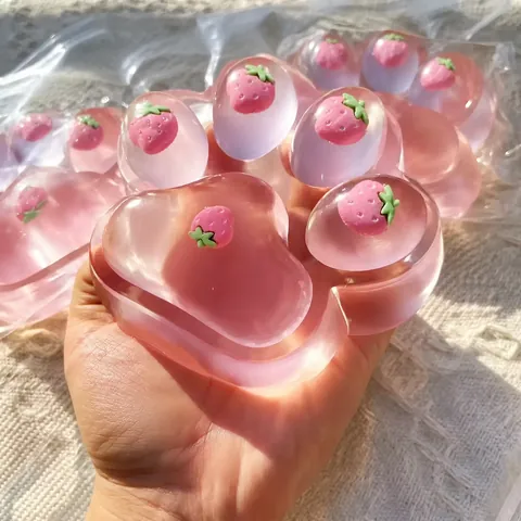 Giant Cat Paw Squishy Toy Strawberry Pattern TPR Stress Relief Sensory Toy For Adults Kids Soft Squeeze Toy Desktop Decoration