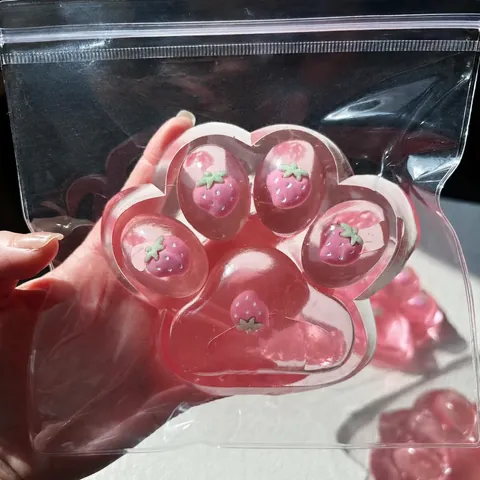 Giant Cat Paw Squishy Toy Strawberry Pattern TPR Stress Relief Sensory Toy For Adults Kids Soft Squeeze Toy Desktop Decoration