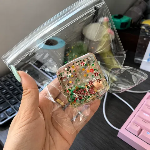 Christmas Ice Cube Squishy Toy Maltose Filled Stress Relief Sensory Squeeze Toy With Sequins Clear Cube Christmas Gifts For Kids Adults