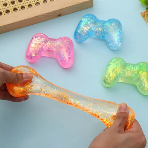 Giocattolo Squishy a Forma di Controller per Videogiochi Ritorno Lento Antistress Fidget Toy per Studenti Adulti Silicone con Paillettes