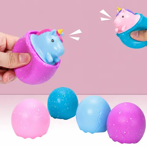 Novelty Pop-up Dinosaur Unicorn Egg Squishy Toy For Stress Relief Funny Squeeze Animal Fidget Toy Office Desk Decor For Kids Adults TPR Material