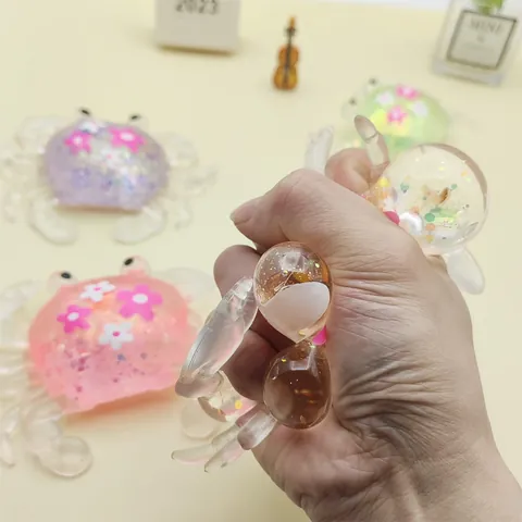 Krabbenförmiges Maltose Knetspielzeug Anti-Stress Mit Goldglitzer Und Blumenmuster Kreatives TPR Quetschspielzeug Für Kinder Erwachsene