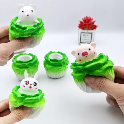 Juguete Creativo Squishy en Forma de Col Con Animal Pop Up Cerdo Conejo Ratón Juguete para Aliviar el Estrés para Niños Adultos