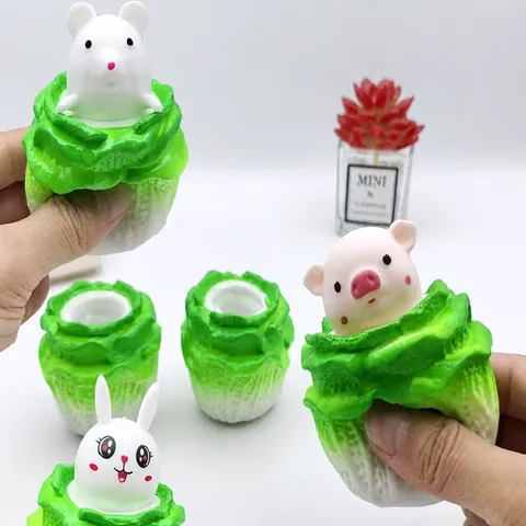 Juguete Creativo Squishy en Forma de Col Con Animal Pop Up Cerdo Conejo Ratón Juguete para Aliviar el Estrés para Niños Adultos