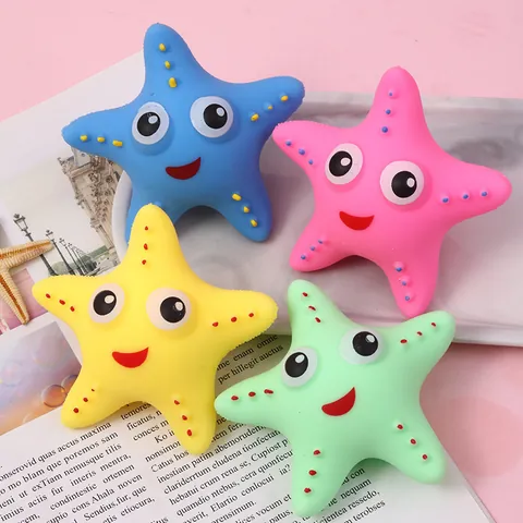 Cute Starfish Big Eyes Squishy Toy Slow Rising Stress Relief Squeeze Toy Multicolor Plastic Flour Filled Sensory Fidget Toy for Kids Adults