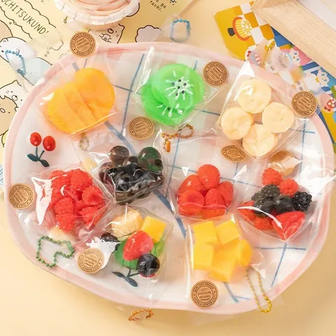 Simulation Fruit Bag Squishy Toy Soft TPR Strawberry Kiwi Banana Blueberry Raspberry Decompression Sensory Toy For Kids Adults Gift
