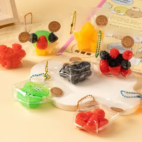 Simulation Fruit Bag Squishy Toy Soft TPR Strawberry Kiwi Banana Blueberry Raspberry Decompression Sensory Toy For Kids Adults Gift