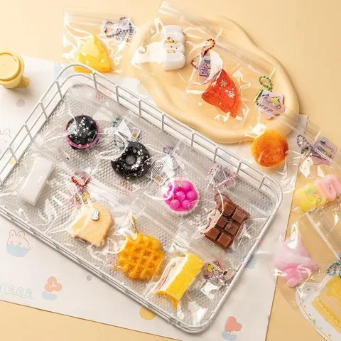 Cartoon Food Play Mini Squishy Keychain For Kids Stress Relief TPR Simulation Food Bag Charm Cute Dessert Decompression Toy