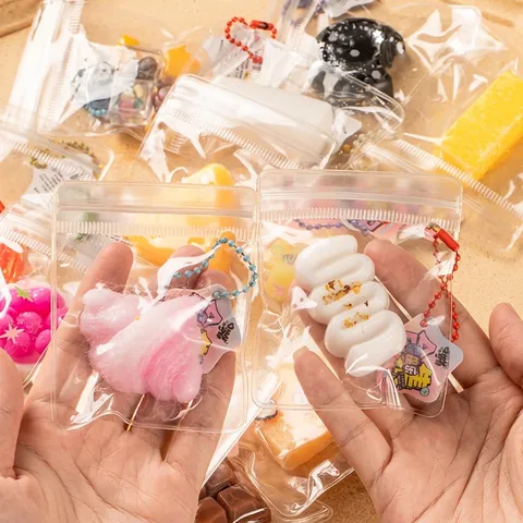Cartoon Food Play Mini Squishy Keychain For Kids Stress Relief TPR Simulation Food Bag Charm Cute Dessert Decompression Toy
