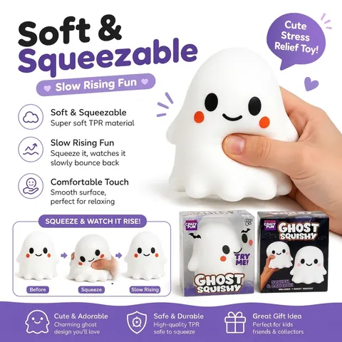 Halloween Ghost Squishy Toy For Kids Large Slow Rising Stress Relief Squeeze Toy White Cartoon Ghost Figures Gift For Party