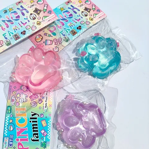 Cat Paw Squishy Stress Relief Toy Crystal Transparent Soft Rubber Fidget Toy With Pearlescent Glitter For Teens Adults