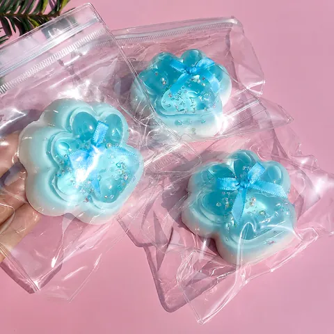 Cute Sea Salt Blue Transparent Cat Paw Waffle Squishy Toy Soft Stress Relief Squeeze Toy For Kids Adults Office School Gift