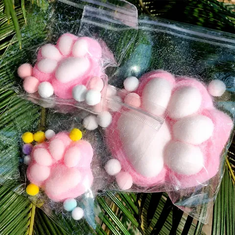 Cute Plush Cat Paw Squishy Toy Slow Rebound Flocked Animal Footprint Stress Relief Squeeze Toy For Office School Kids Adults