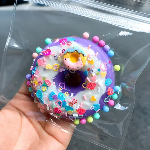 Cute Donut Squishy Toy Slow Rising Scented Stress Relief Toy Colorful Glitter Beads Decorative Pinch Toy For Kids Adults Gift