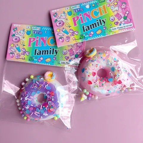 Cute Donut Squishy Toy Slow Rising Scented Stress Relief Toy Colorful Glitter Beads Decorative Pinch Toy For Kids Adults Gift