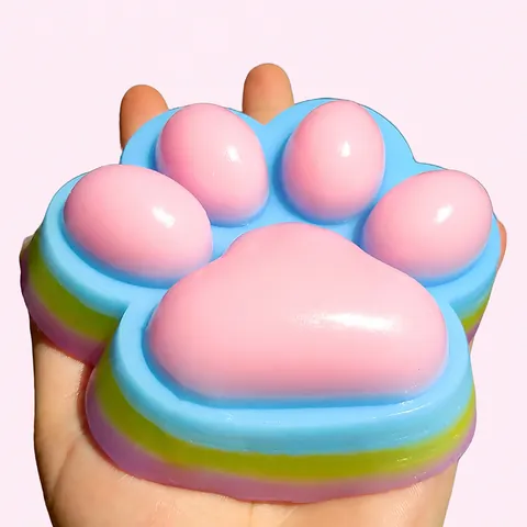Jouet Squishy Patte de Chat Arc-en-ciel Coloré Anti-stress Jouet à Presser en TPR Souple Dessin Animé pour Enfants Adultes