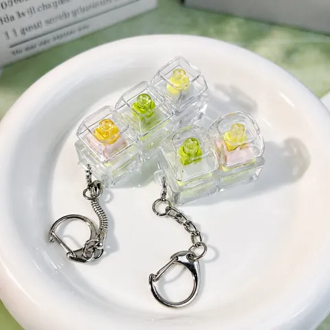 3-Toetsen Mechanische Toetsenbord Schakelaar Tester Sleutelhanger Transparant Acryl Fidget Speelgoed ADHD Stressverlichting Vingertop Klikknop Hanger