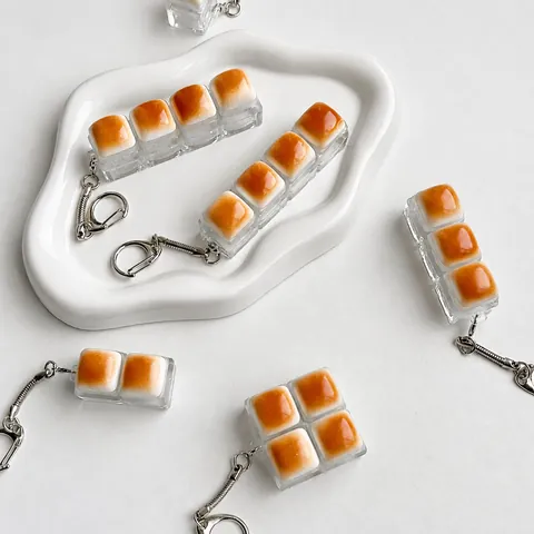 Caramel Bread Shape Mechanical Keyboard Switch Tester Fidget Toy Keychain For Stress Relief Transparent Base Bag Charm