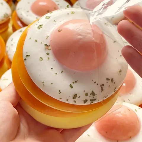 Realistic Fried Egg Toast Squishy Toy Slow Rebound Simulation Bread Cake Food Model Stress Relief Squeeze Sensory Toy For Office Desk Home Decoration