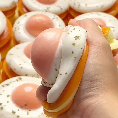 Realistic Fried Egg Toast Squishy Toy Slow Rebound Simulation Bread Cake Food Model Stress Relief Squeeze Sensory Toy For Office Desk Home Decoration