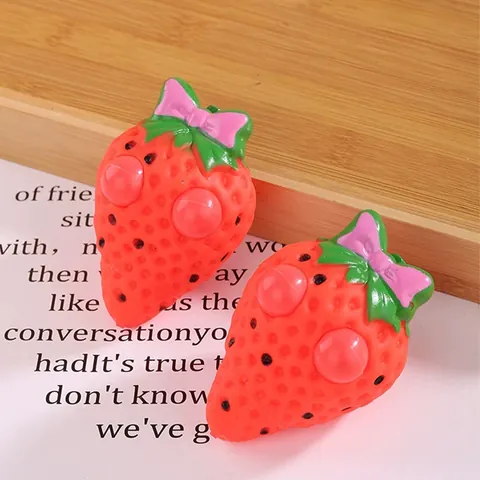 Jouet Squishy Fraise Simulé Yeux Exorbités Anti-stress Jouet à Presser Fruits pour Enfants Adultes Nœud Rose Fraise Rouge Décor Bureau Cadeau