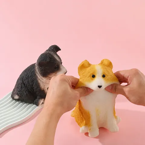 Chiot Border Collie simulé Squishy Jouet de décompression Chien de dessin animé mignon Soulagement du stress Figurine en caoutchouc souple Ornement de bureau