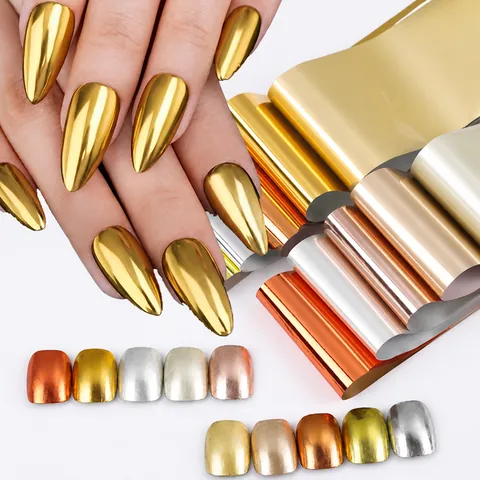 Metalen Spiegel Nagelkunst Transferfolie Voor Vrouwen DIY Manicure Decoratie Luxe Spiegel Textuur Nagels Decals Decoratieve Folies