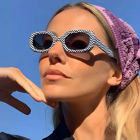 Retro Oval Sunglasses Fashion Checkerboard Pattern UV400 Protection PC Frame AC Lens Outdoor Travel Daily Chic Eyewear