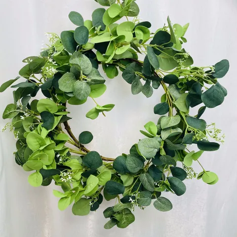 Ghirlanda di Eucalyptus Artificiale in Stile Nordico Foglia di Denaro Verde Ghirlanda da Appendere per Porta Parete Casa Matrimonio
