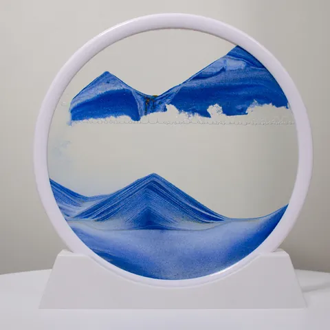 3D Moving Sand Art Picture Round Crystal Glass Deep Sea Sandscape In Motion Display Flowing Sand Frame Stress Relief Home Office Desk Decor