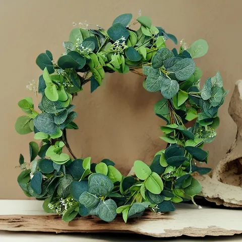 Ghirlanda di Eucalyptus Artificiale in Stile Nordico Foglia di Denaro Verde Ghirlanda da Appendere per Porta Parete Casa Matrimonio