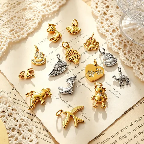 Mini 3D Dierenvorm Hangers Roestvrij Staal 18K Verguld Strass Charms Voor DIY Ketting Armband Maken Vrouwen Mode Sieraden Accessoires