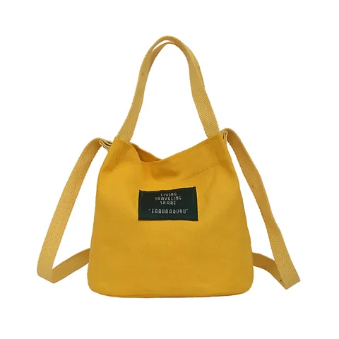 Japanese Style Canvas Bucket Bag For Women Letter Print Shoulder Crossbody Handbag Small Casual Tote Bag Travel Bag