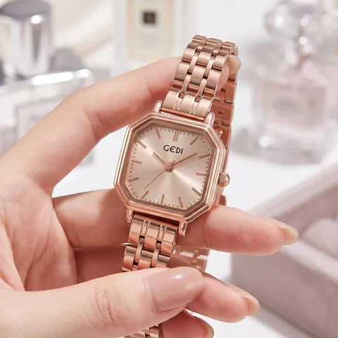 GEDI Orologio al Quarzo da Donna Lusso Cassa Ottagonale Poligonale Cinturino in Acciaio Inossidabile Impermeabile Elegante Orologio da Polso Retro