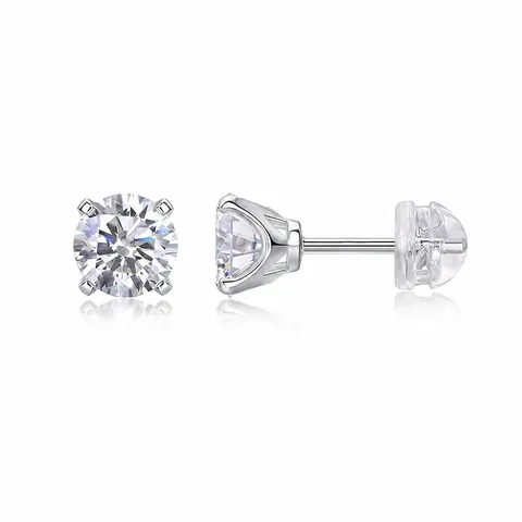 Orecchini a Bottone in Argento Sterling 925 con Diamante di Laboratorio Moissanite Taglio Brillante Rotondo per Unisex
