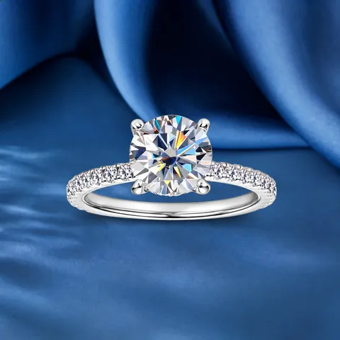 Luxury Moissanite Ring 925 Sterling Silver Four-Prong Round Cut Moissanite Engagement Ring With GRA Certificate For Women Wedding Jewelry