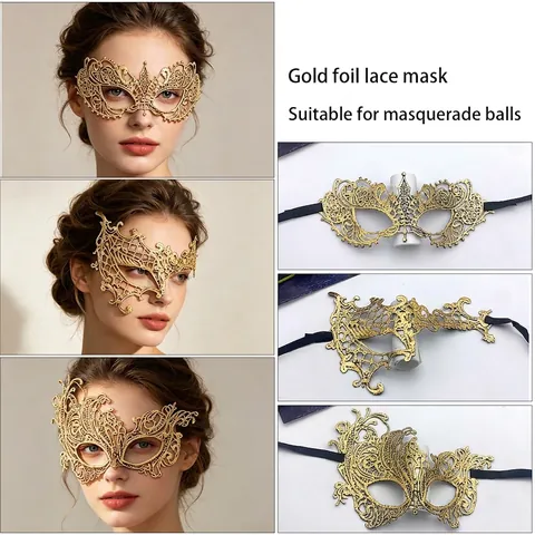 Masquerade Mask Gold Bronzing Lace Hollow Out Sexy Charming Eye Mask For Women Party Halloween Carnival Ballroom