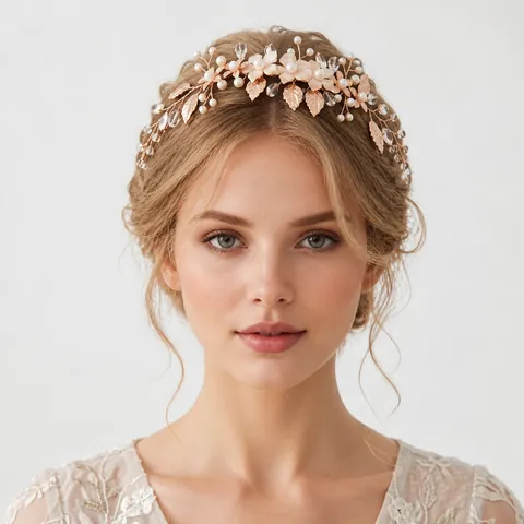 Handmade Floral Bridal Hairpin Hair Vine Alloy Artificial Pearl Rhinestone Fabric Headpiece Wedding Hair Accessories For Women