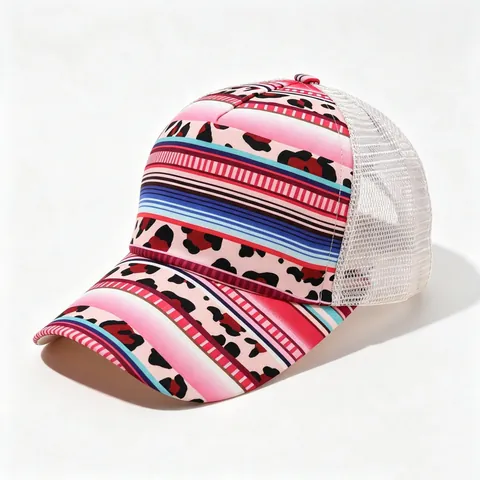 Damen Pferdeschwanz Mesh Baseballkappe Tie-Dye Leopard Print Sonnenschutz Trucker Hut Mit Atmungsaktivem Mesh Für Outdoor Sport