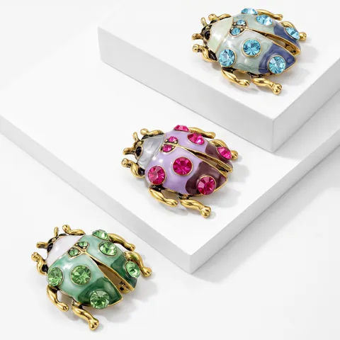Ladybug Beetle Brooch Alloy Rhinestone Enamel Colorful Insect Pin Fashion Jewelry Accessory For Women