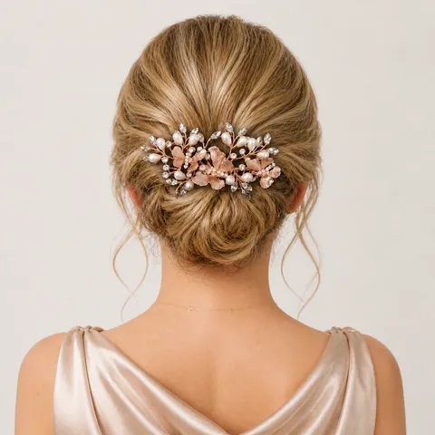 Rose Gold Butterfly Bridal Hair Comb With Artificial Pearls And Rhinestones Elegant Wedding Hair Accessory For Women