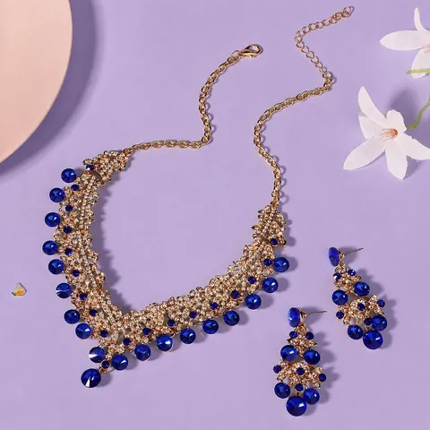 Luxurious Alloy Rhinestone Bridal Jewelry Crown Necklace Earrings Floral Vintage High End Wedding Party Jewelry For Women
