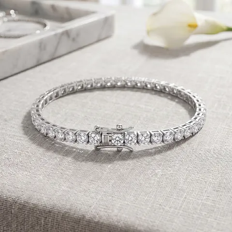 Bracciale Tennis in Argento Sterling 925 Moissanite per Donna Uomo Colore D Zirconia Tondo Incrostato Catena Gioielli Moda Lusso