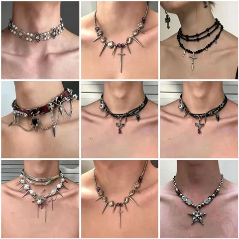 Gothic Punk Y2K Ketting Choker Ster Vlinder Kruis Hanger Legering Roestvrij Staal Kralen Grunge Sieraden