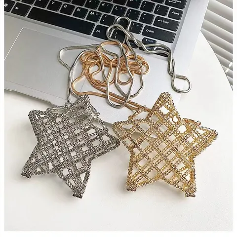 Star Shaped Hollow Out Metal Mesh Crossbody Bag Mini Lipstick Pouch With Snake Chain For Women Fashion Decorative