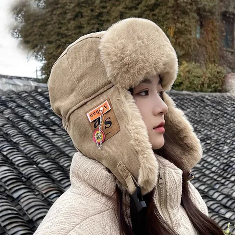 Winter Trapper Hat Warm Faux Fur Lining Aviator Pilot Hat Windproof Ear Flaps Bomber Hat For Outdoor Cycling Women Men